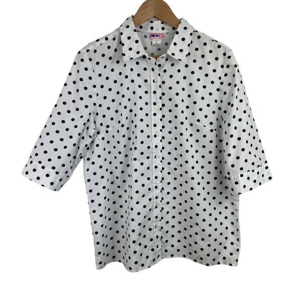 American Sweetheart Tops - American Sweetheart Womens Size Medium White w/Black Polka Dots 3/4 Sleeve Shirt